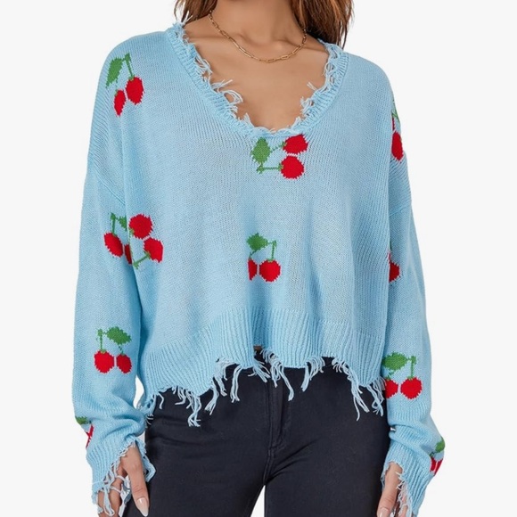 Amazon Women's Ripped Shrug Sweater Long Sleeve Knitted V-Neck Pullover - Picture 4 of 7